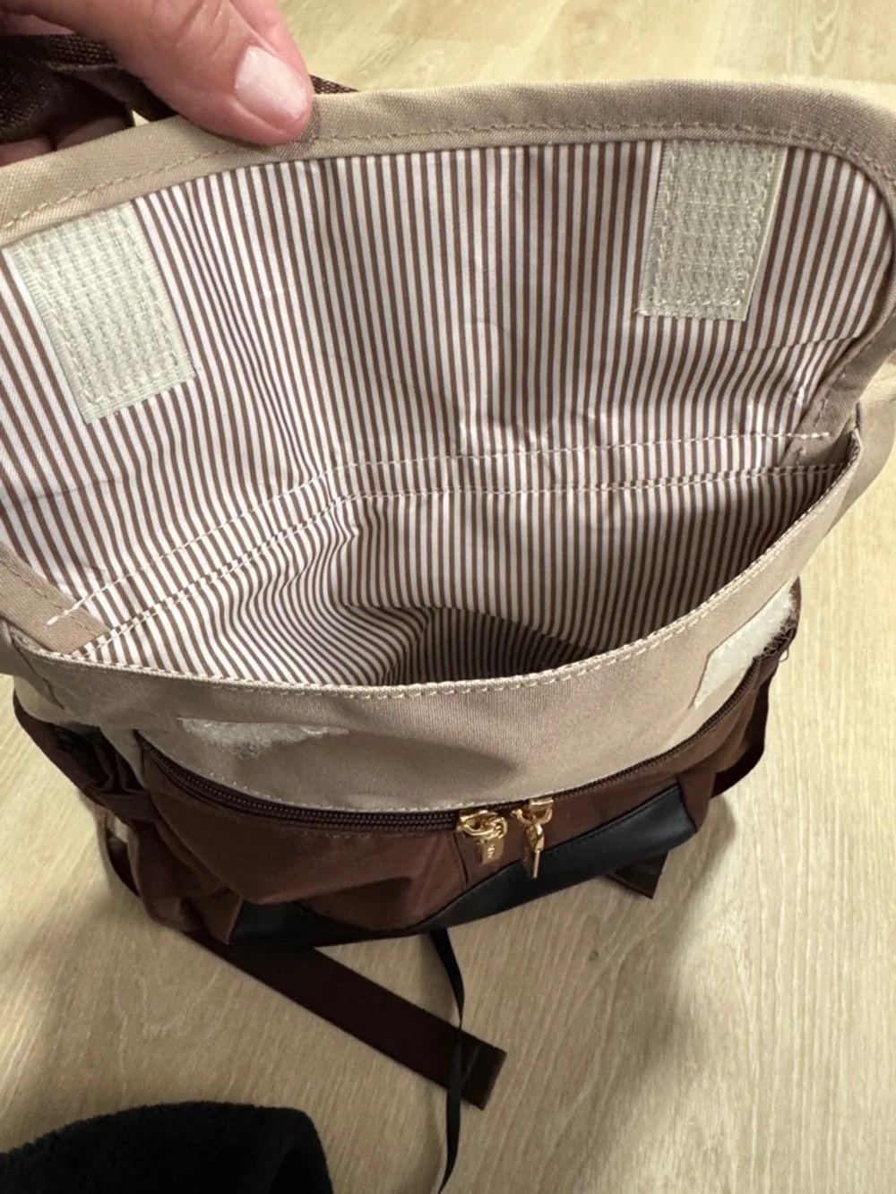Leaurel Brown & Beige Two-Tone Backpack Tote with Pouch